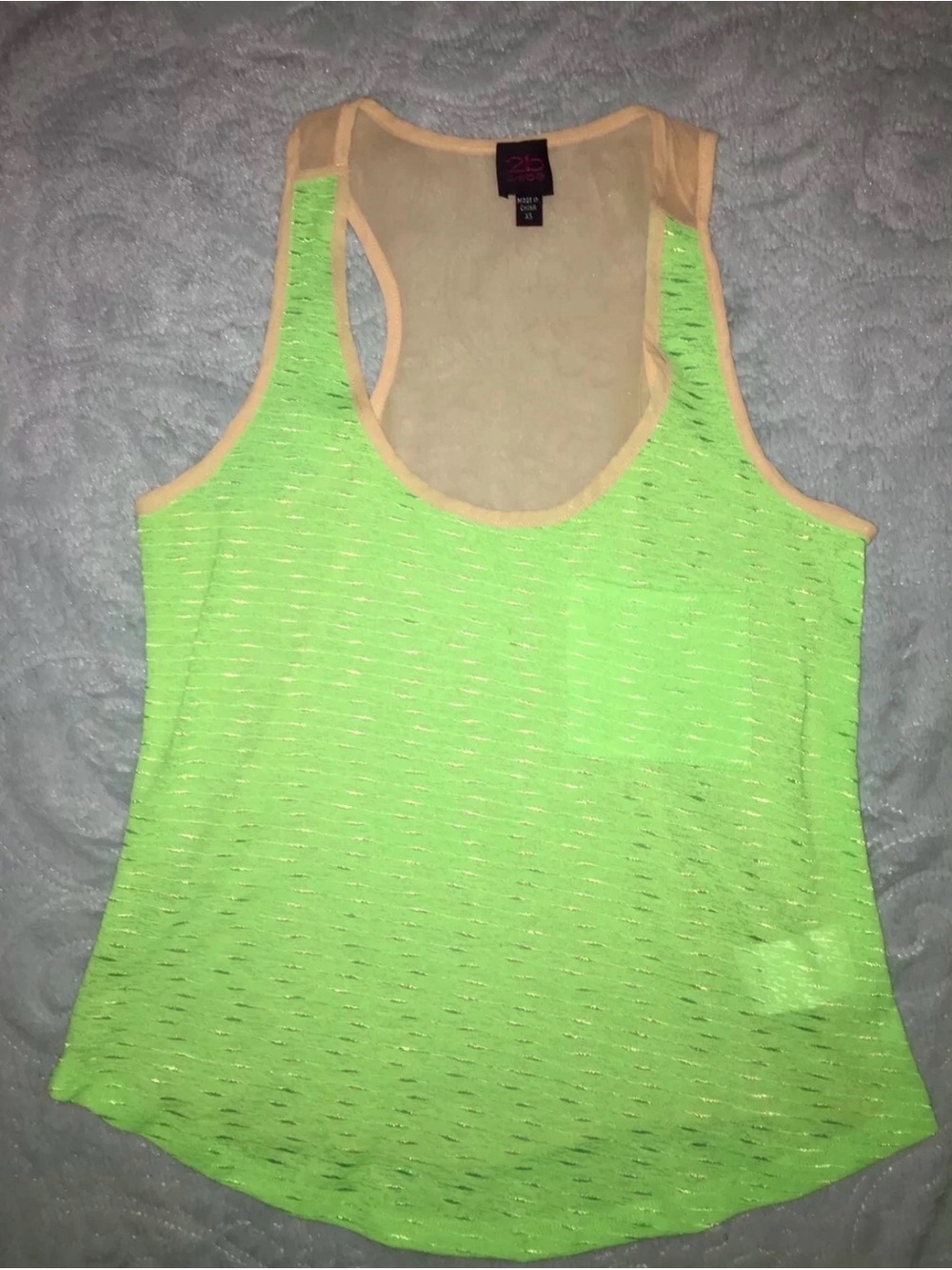 2B BEBE Neon Green Racerback Tank Top Sheer Back Women’s XS Y2K